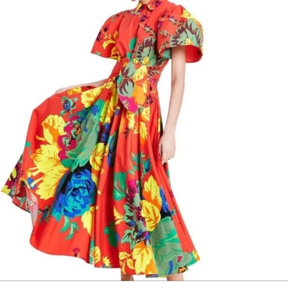 Christopher John Rogers Orange Floral Midi Dress - Picture 2 of 9